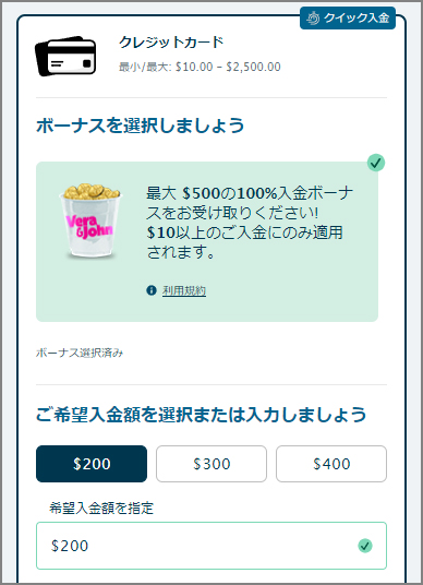 ベラジョンカジノで入金方法別に必要な情報を入力する