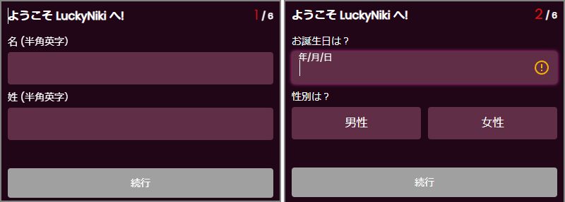 ラッキーニッキーの登録方法③｜氏名・性別を入力
