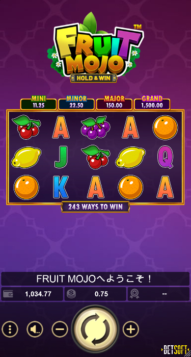 コニベットのFruit Mojo プレイ画面（スマホ版）